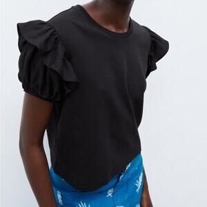 Zara Black Voluminous Sleeve Cotton Top.